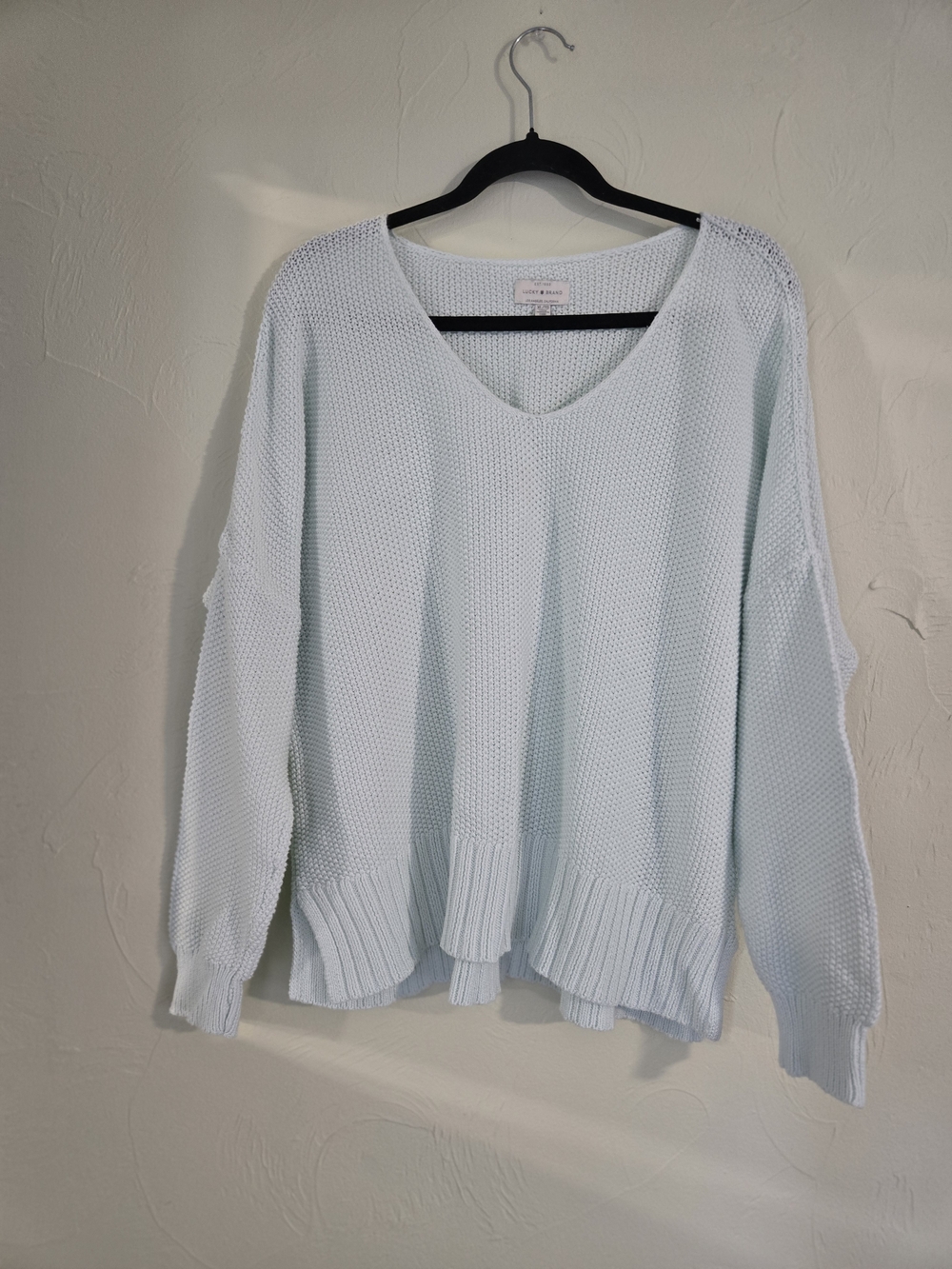 Lucky Brand V-Neck Chunky Knit Sweater in Pale Mint Green